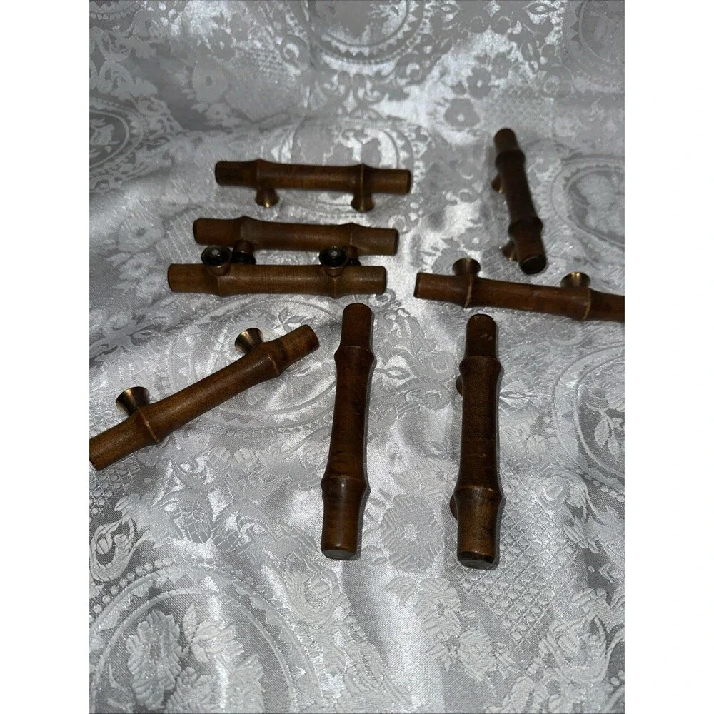 Vintage Wood Knobs Brass Hardware 8 Piece